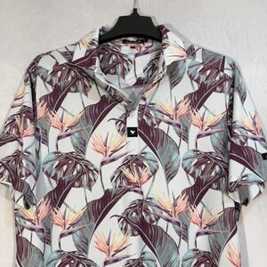 Bad Birdie Men's M Shaka Floral Performance Golf Polo Size Tropical Hawaiian